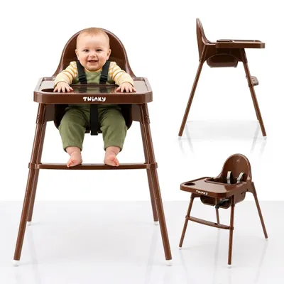Produktbild von Twinky 2-in-1-Hochstuhl ECO – Verstellbarer Hochstuhl mit Esstisch und Tablethalter für Babys und Kinder – rutschfeste Beine - Braun