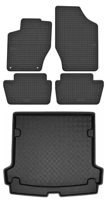 Image de Tapis en caoutchouc + bac de coffre pour Peugeot 307 2001-2009 (break) – 5 pièces, noirs, sur mesure