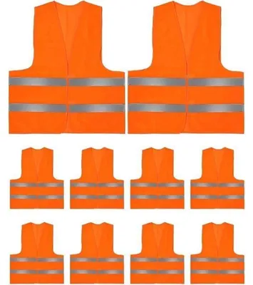 Produktbild von Warnwesten Auto 10er Set Orange mit Reflektoren für Erwachsene & Kinder