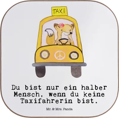 Produktbild von Mr. & Mrs. Panda Untersetzer für Gläser Taxifahrerin Herz - Weiß - Geschenk, gläseruntersetzer, Glas, Tassenuntersetzer, Coaster, Tischuntersetzer