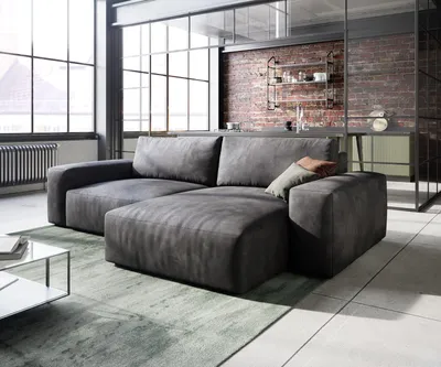 Produktbild von DELIFE Ecksofa Lanzo 230x155 cm Mikrofaser Vintage Anthrazit Recamiere variabel