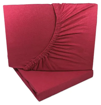 Produktbild von 2er Set Jersey Spannbettlaken Bordeaux / Weinrot 90x200 - 100x200 cm 100% Baumwolle