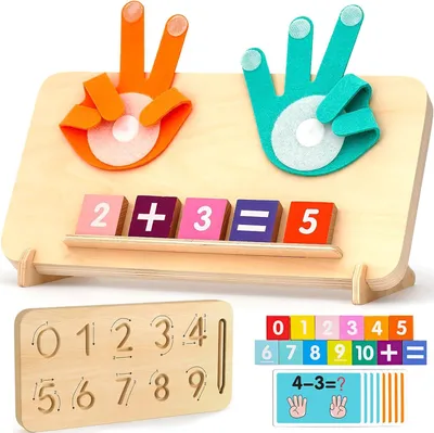 Produktbild von Montessori Spielzeug Lernspiel ab 3 4 5 Jahre, Mathe Spiel aus Holz mit Fingerzählhilfe, Rechenspiel zur Zahlen und Mengenverständnis Geschenk