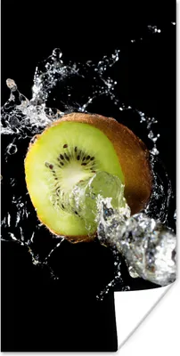 Produktbild von MuchoWow® Poster Kiwi - Obst - Stillleben - Wasser - Schwarz 60x120 cm - Wandschmuck