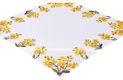 Produktbild von Tischdecke, Quadratisches Deckchen, Frühling, Weiß, Gelbe Blumen 85x85 cm 062