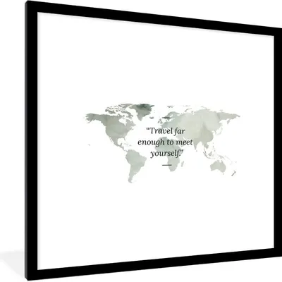 Produktbild von MuchoWow® MuchoWow® Gerahmtes Poster Weltkarte - Aquarell - Zitat 40x40 cm - Poster mit zchwarzem Bilderrahmen - Poster - Plakat im Rahmen