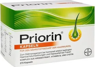 Obrázek produktu pro Priorin kapsle pro hormonální dědičné poruchy růstu vlasů a vypadávání vlasů u žen, 270 kapslí