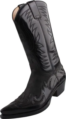 Auf dem Bild ist ein schwarzer Stiefel zu sehen der von der Vorderseite betrachtet wird. Die glatte Oberfläche und die klare Form verleihen dem Stiefel ein modernes und elegantes Aussehen.