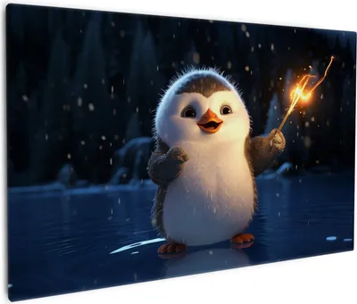 Produktbild von Wallario Premium Leinwandbild Süßer Pinguin in Größe 60 x 90 cm