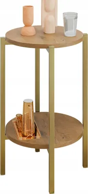 Zdjęcie produktu dla Stolik pomocniczy okrągły nowoczesny z półką 35x35x62 cm metalowy złoty