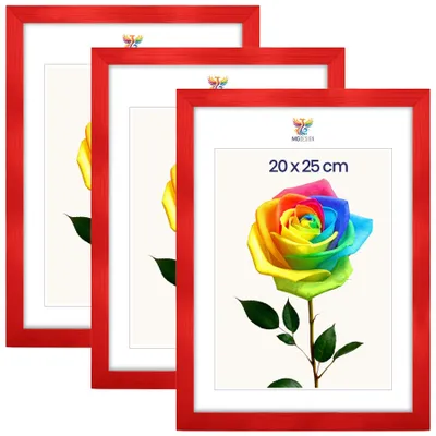 Produktbild von MG Design 3er Set Bilderrahmen 20 x 25 cm - Fotorahmen mit Rot Echtholzrahmen und bruchsicherem Acrylglas, Hoch & Quer zum Aufhängen, zum Aufstellen