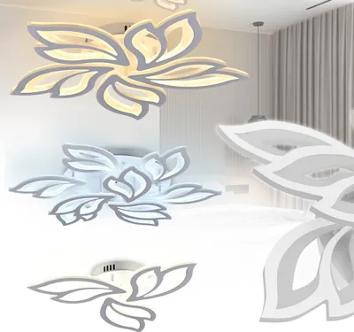 Collage of modern LED ceiling lights designed in a flower shape.