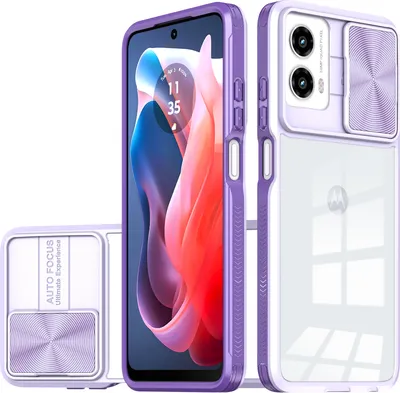 Produktbild von Hülle für Motorola Moto G (2024) Transparent TPU Bumper Schutzhülle mit Schiebe Kamera Schutz Lila