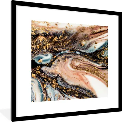 Produktbild von MuchoWow® Gerahmtes Poster Marmoroptik - Gold - Schwarz - Glitzer - Chic 40x40 cm - Poster mit Schwarzem Bilderrahmen Wandposter Rahmen Foto Bilder - Poster - Plakat im Rahmen