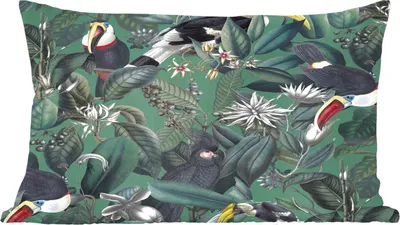 Produktbild von MuchoWow® Zierkissen Sofakissen Wohnzimmer Dekokissen 50x30 cm Blumen - Vogel - Collage - Wohnzimmerdekoration - Polster mit Photo