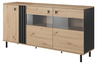 Obrázek produktu pro Komoda s vitrínou, dub Artisan + černá antracitová, 165,1 x 82,2 x 40 cm