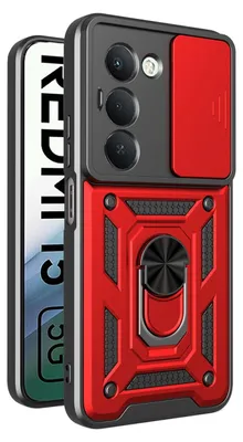 Produktbild von MobyDefend Hülle für Xiaomi Redmi 15 5G - Panzerhülle mit drehbarem Ring und Standfunktion - Rot