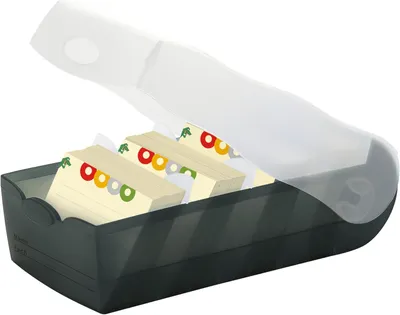 Produktbild von HAN Lernkarteibox CROCO, einfach Vokabeln lernen mit 5-Fächer-Lernsystem, DIN A8 Karteikasten für 500 Karten, inkl. 5 Stützplatten + 100 Lernkarten, Karteibox, Lernbox, 998-633, transluzent/schwarz