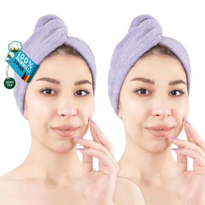 Zdjęcie produktu dla Zestaw 2 turbanów damskich Hammetex, 25 x 66 cm – 100% bawełna, certyfikat OEKO-TEX, z zapięciem na guzik