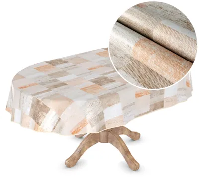Produktbild von Wachstuchtischdecke Ornamente Beige abwaschbar 140 x 160 cm oval Bandkante