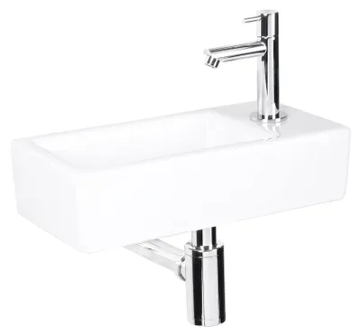 Produktbild von Differnz Helios Waschbecken klein, Handwaschbecken Keramik Weiß, Chrom Armaturen