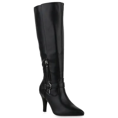 Produktbild von VAN HILL Klassische Stiefel Damen Boots High Heels Schnallen 902285, Farbe: Schwarz, Größe: 39