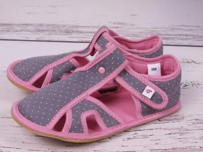 Produktbild von Hausschuhe BAREFOOT EF 386 grau-rosa Tupfen offen
