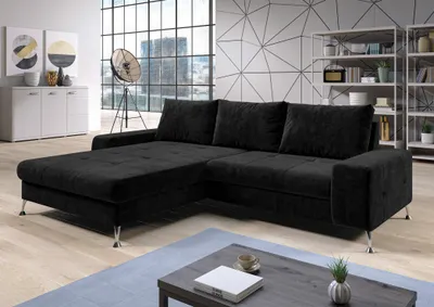 Produktbild von AX LIVING Eckschlafcouch mit Bettkasten Artemia 275 cm Schwarz Samt L