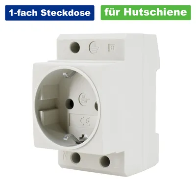 1-fach Steckdose für DIN-Schiene (TH 35) / DIN-Hutschiene 35 mm