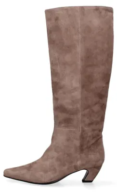 Produktbild von Hoge Damenstiefel aus Wildleder, Taupe-Farbe, Marke Marc Ellis. Zeitlose Eleganz