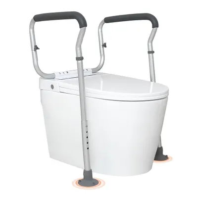 Image de Rehausseur de WC avec accoudoir - Hauteur réglable 45-55 cm / 67-77 cm - Charge maximale 136 kg - Poignées de maintien robustes pour WC - Rehausseur de siège de toilette - Poignée de maintien pour WC