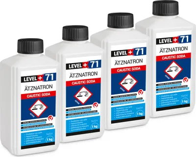 Produktbild von Kaustisches Soda 4St. FLASCHE 1kg NaOH, Natriumhydroxid Ätznatron, RM71