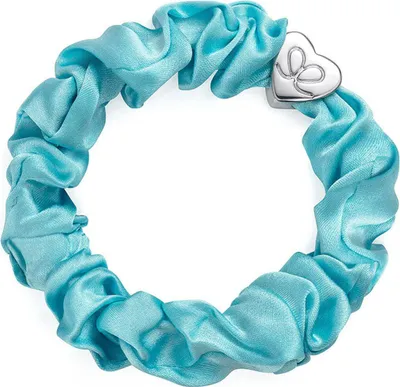Produktbild von By Eloise London Silver Heart Silk Scrunchie Turquoise