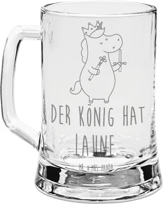 Produktbild von Mr. & Mrs. Panda Krug Einhorn König mit Schwert - Transparent - Geschenk, Unicorn, Einhörner, Ritter, Glasbierkrug, Glaskrug, Humpen, Seidel, Mittelalter