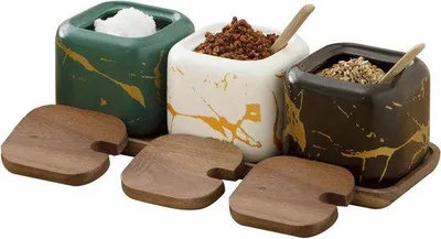 Produktbild von Keramik-Süßigkeiten-Set aus Weiß - 3 Teile - 400 ml - Mit Deckel und Löffel - Ideal für Haushalt und Kochbereich