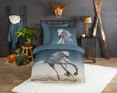 Produktbild von Good Morning Kinder Bettwäsche mit Pferd - 135x200 cm - Flanell/ Biber
