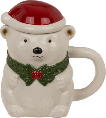 Produktbild von Kaffee Tasse Becher Eisbär mit Deckel Weihnachten Keramik-Tasse