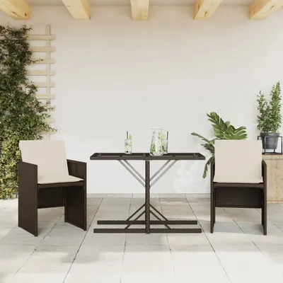 Produktbild von Design 3-tlg. Bistro-Set mit Kissen Braun Poly Rattan, Gartenmöbel-Sets 2024 Neu