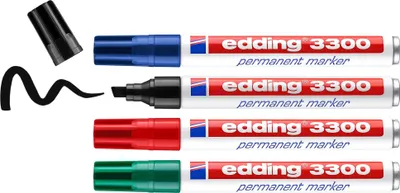 Produktbild von Edding 3300, Schwarz, Blau, Grün, Rot, Meißel, Schwarz, Blau, Grün, Grau, Rot, 1 mm, 5 mm, CE