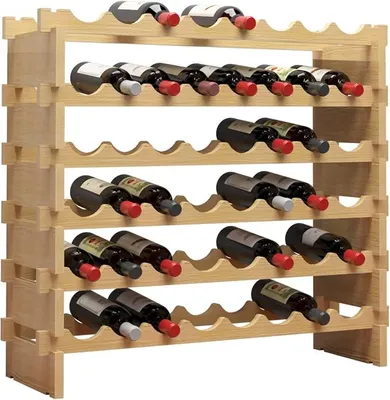 Imagen del producto de Estanterías para botellas de vino, armarios, estanterías de madera para vino, soportes para botellas de vino, botelleros para cocina, comedor o bar, con 6 niveles para 48 botellas
