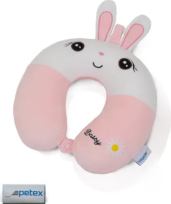 Produktbild von Hase Nackenkissen mit Memory Schaum, Reisekissen, Nackenhörnchen, ergonomisch, Bezug abnehmbar | PETEX