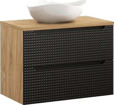 Immagine prodotto di Mobile Bagno 80 Cm Nero 3D Piano In Rovere Con Lavabo Cloud