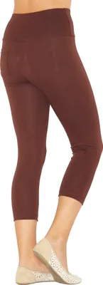 Immagine prodotto di Capri 3/4 leggings donna cotone pantaloni vita alta tasche marrone XL-40