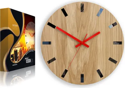 Produktbild von ModernClock, Wanduhr, Wohnzimmer, große Wanduhr aus Eiche, Simple schwarz 33cm
