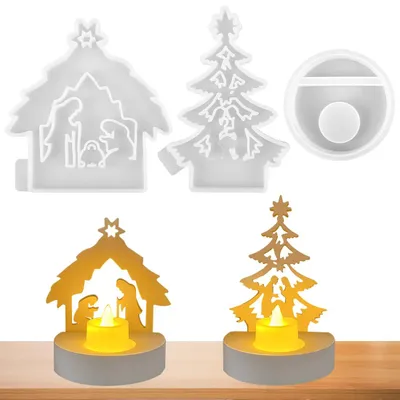 Productafbeelding van Siliconen mal - Gietvorm - Kerststal - 3 stuks - 3D