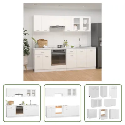 Produktbild von The Living Store 8-tlg. Küchenzeile Weiß Holzwerkstoff