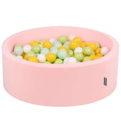 Obrázok produktu pre KiddyMoon 90x30cm/300 loptičiek ∅ 7cm Okrúhly Detské penové loptičky  vyrobené v EÚ, Ružová: Biela/Sivá/Svetlozelená/Žltá