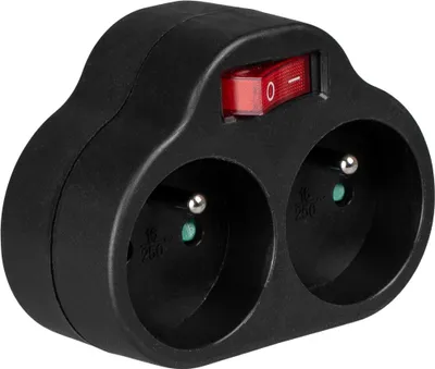 Obrázek produktu pro Vayox VA0356 Zásuvkový adaptér 2 komory s uzemněním a vypínačem, černý