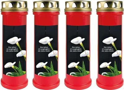 Produktbild von Grabkerze Rot 4er Pack, Brenndauer: 100 Stunden ( je Kerze ), Motiv: Calla 2