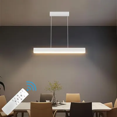 Obrázok produktu pre Zavesené svietidlo, jedálenský stôl, 60 cm/20 W, s možnosťou stmievania, 3000 K - 6000 K, s diaľkovým ovládaním, moderné závesné svietidlo, lineárne stropné svietidlo, výška 150 cm, nastaviteľné, vhodné do kuchyne, obývačky, biela